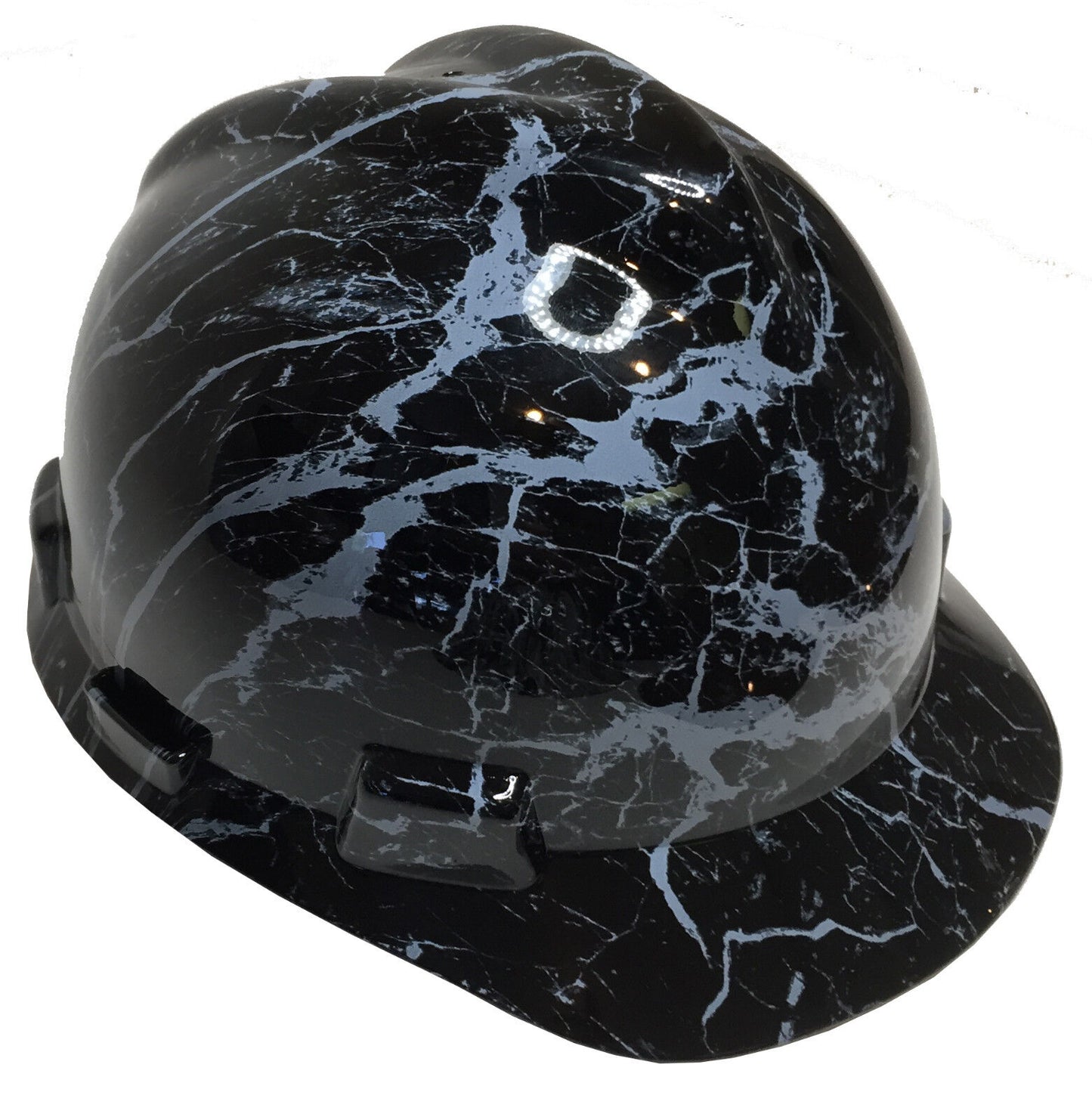 Hydro Dipped Custom Hard Hat MSA Cap Style White On Black Marble