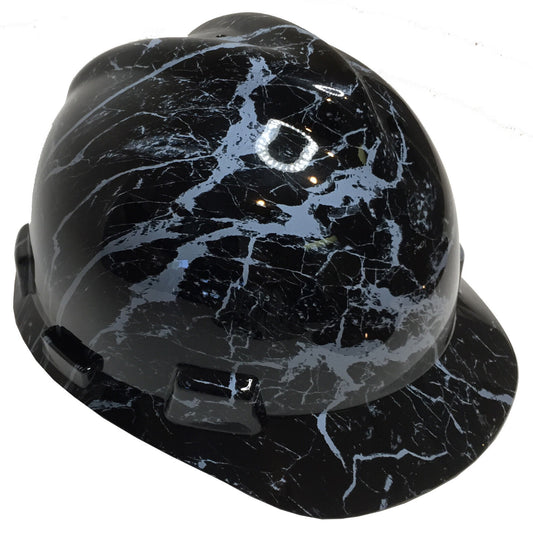 Hydro Dipped Custom Hard Hat MSA Cap Style White On Black Marble