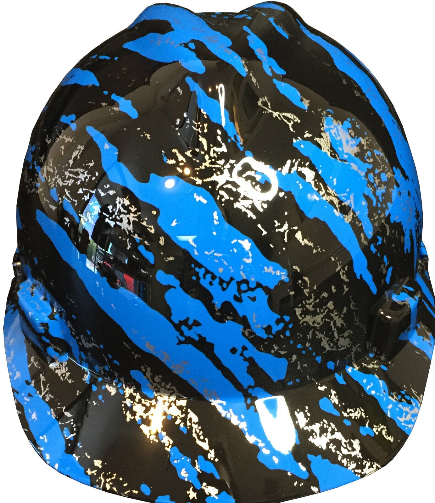 Custom Hydro Dipped Hard Hat MSA Cap Style Blue Marble Splash High Gloss