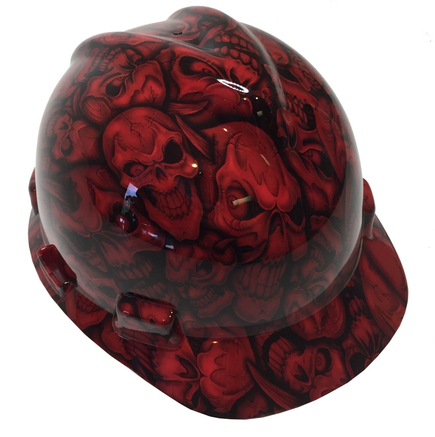 Hydro Dipped MSA Cap Style VGuard Hard Hat Red Insanity Skulls