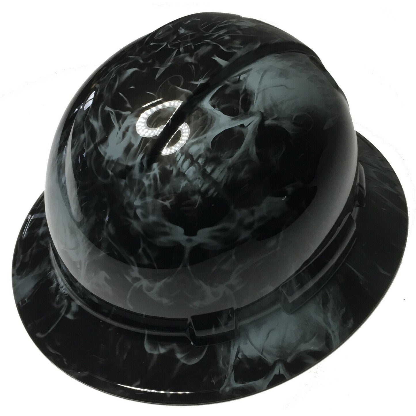 Hydro Dipped Hard Hat Ridgeline Full Brim Custom Slate Gray Flaming Skulls