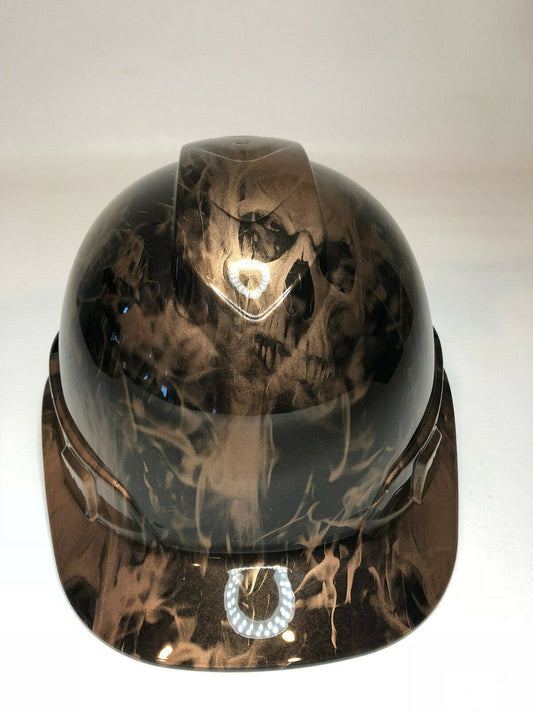 Hydro Dipped Custom Hard Hat Ridgeline Cap Style Copper Metallic Flaming Skulls