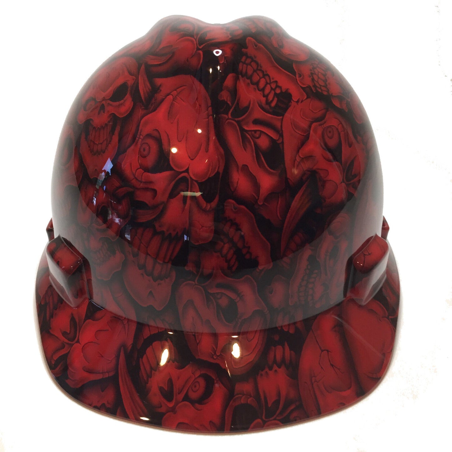 Hydro Dipped MSA Cap Style VGuard Hard Hat Red Insanity Skulls