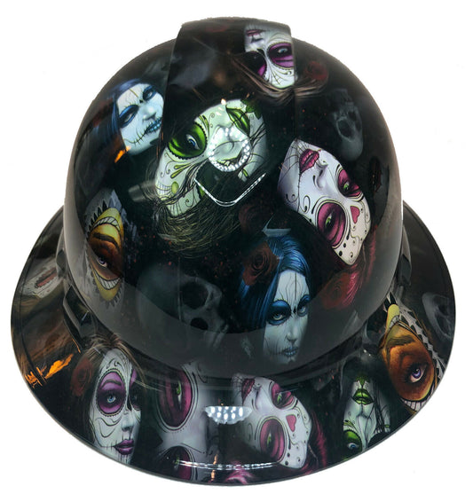 Custom Hydro Dipped Hard Hat Ridgeline Full Brim Day Of The Dead Sugar Skulls