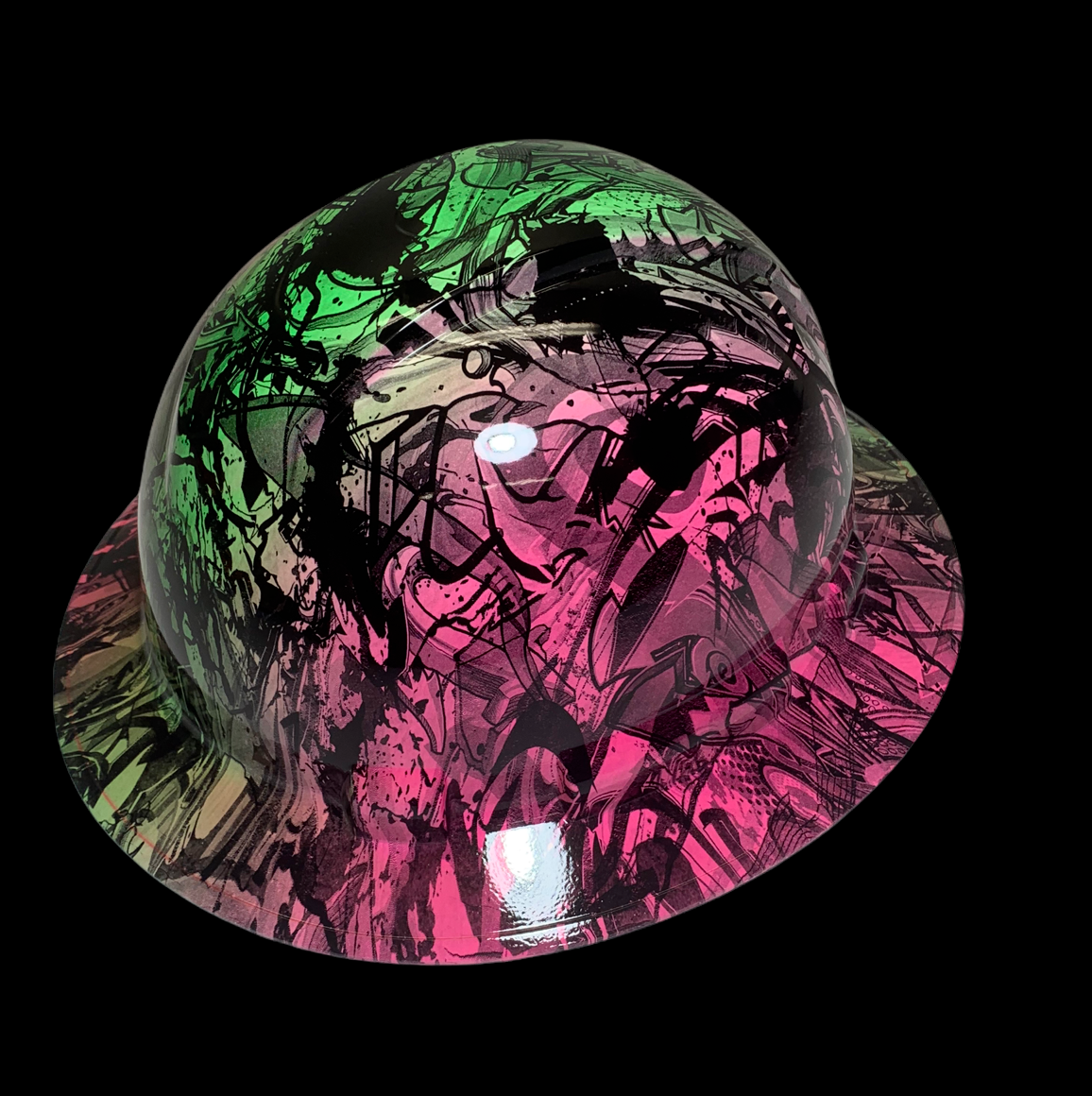 Hydro Dipped Hard Hat Ridgeline Full Brim Custom Pink & Green Double Graffiti