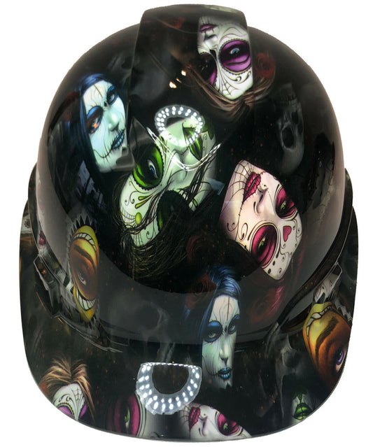 Custom Hydro Dipped Hard Hat Ridgeline Cap Style Day Of The Dead Sugar Skulls