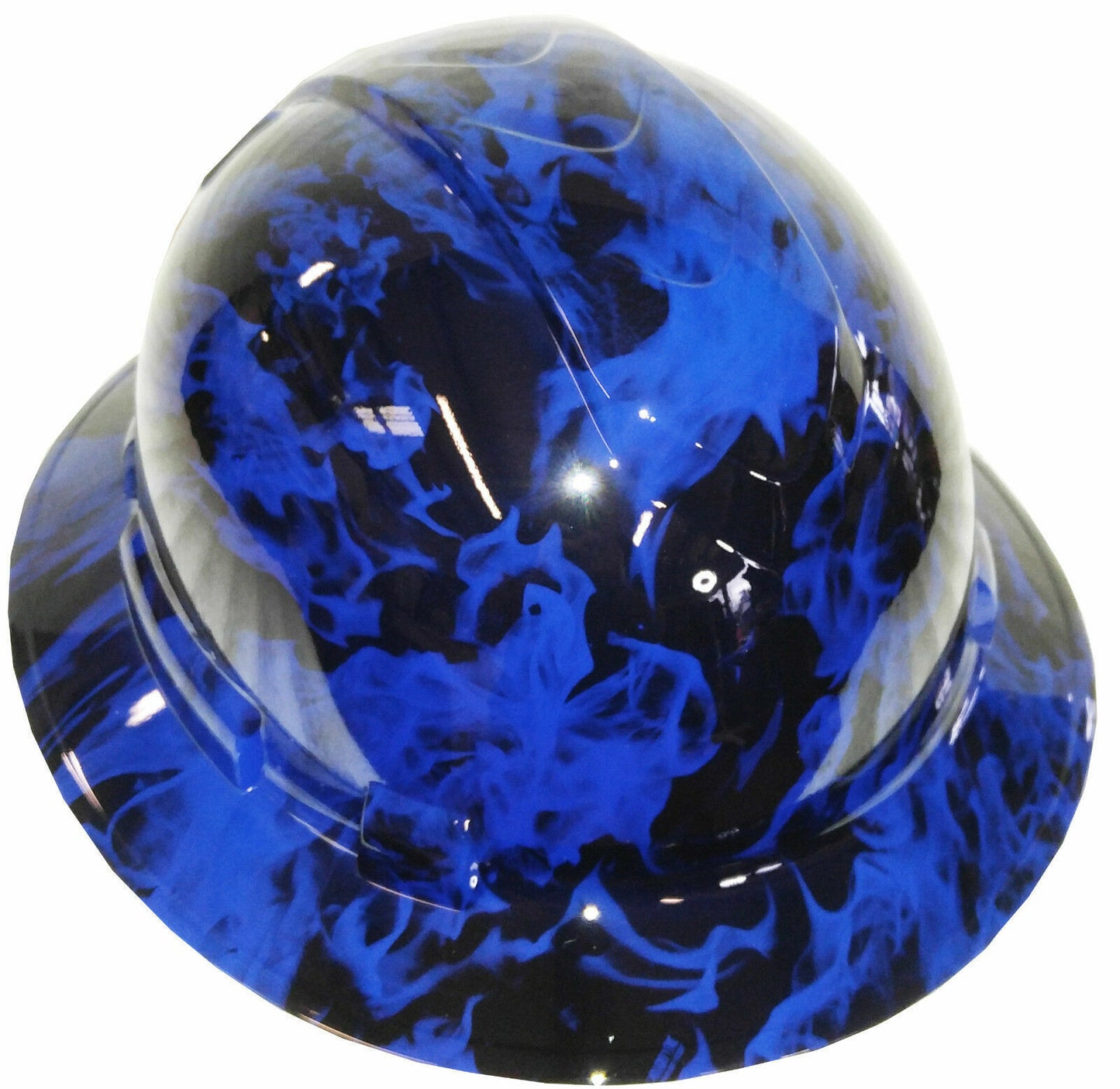 Hydro Dipped Custom Hard Hat Ridgeline Full Brim Dark Blue Flames