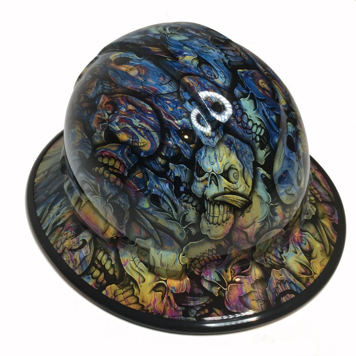 Hydro Dipped Hard Hat Ridgeline Full Brim Custom Oil Slick Insanity Skulls