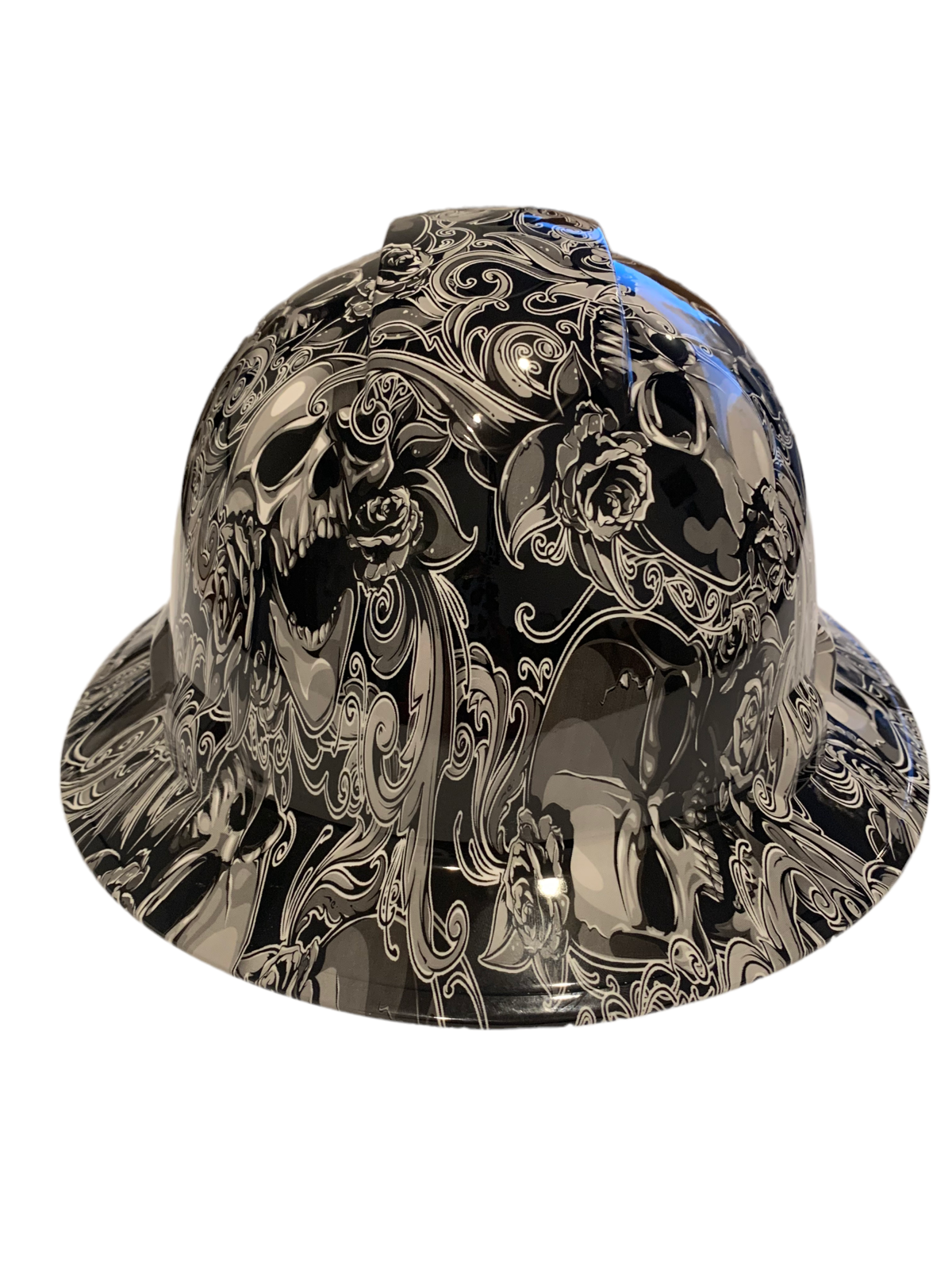 Hard Hat Ridgeline Full Brim Custom HydroDipped White Filigree Skulls