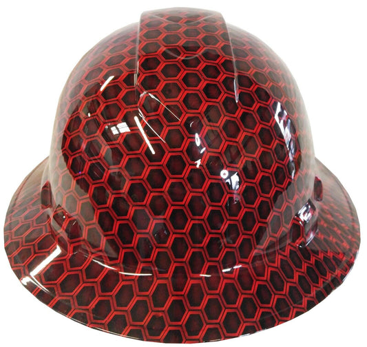 Hydro Dipped Hard Hat Ridgeline Full Brim Custom Red Honeycomb Hex