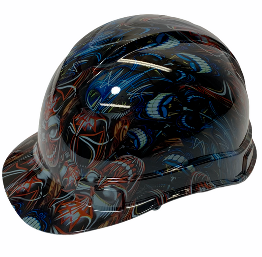 Hard Hat Ridgeline Hydro Dipped Cap Style Custom Pinstripe Skulls Colored