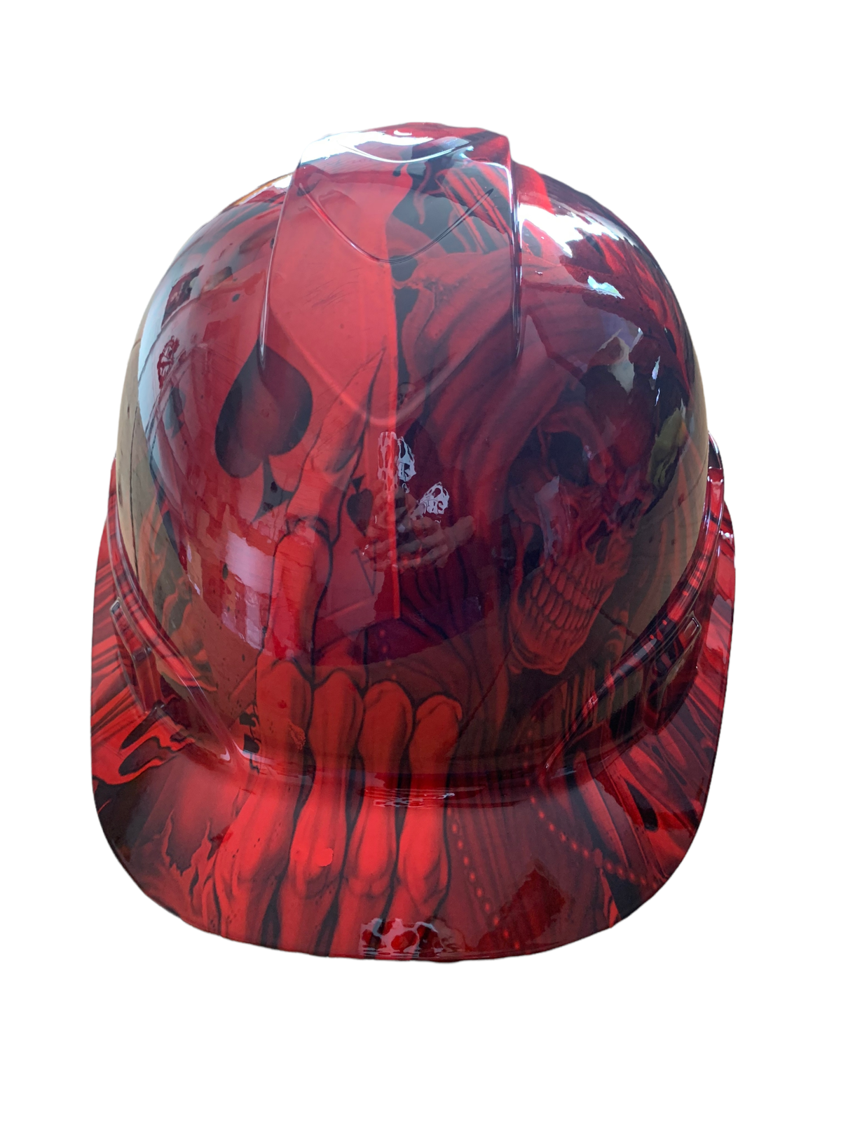 Custom Hydro Dipped Hard Hat Ridgeline Cap Style Kandy Red Ace of Skulls