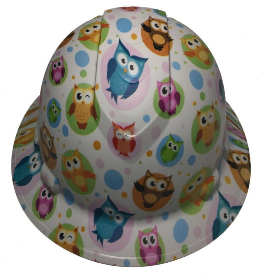 Hydro Dipped Hard Hat Ridgeline Full Brim Custom Light Gray Cute Owls