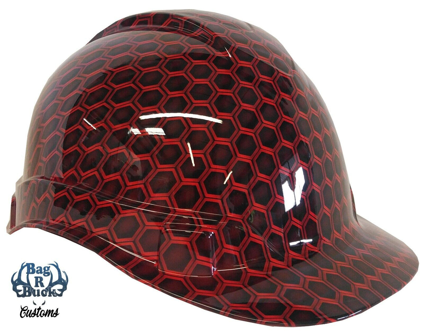 Custom Hydro Dipped Hard Hat High Gloss Red Honeycomb Hex