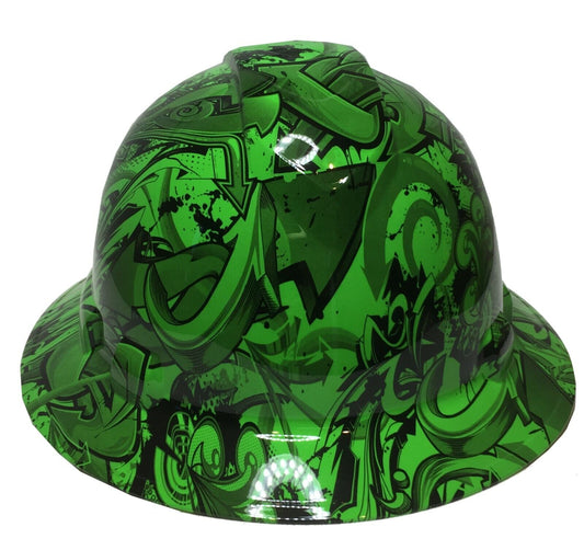 Hydro Dipped Custom Hard Hat Ridgeline Full Brim Custom Alien Green Graffiti