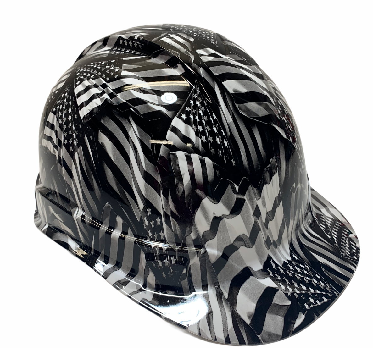 Custom Hydro Dipped Hard Hat Ridgeline Cap Style Green American Flags