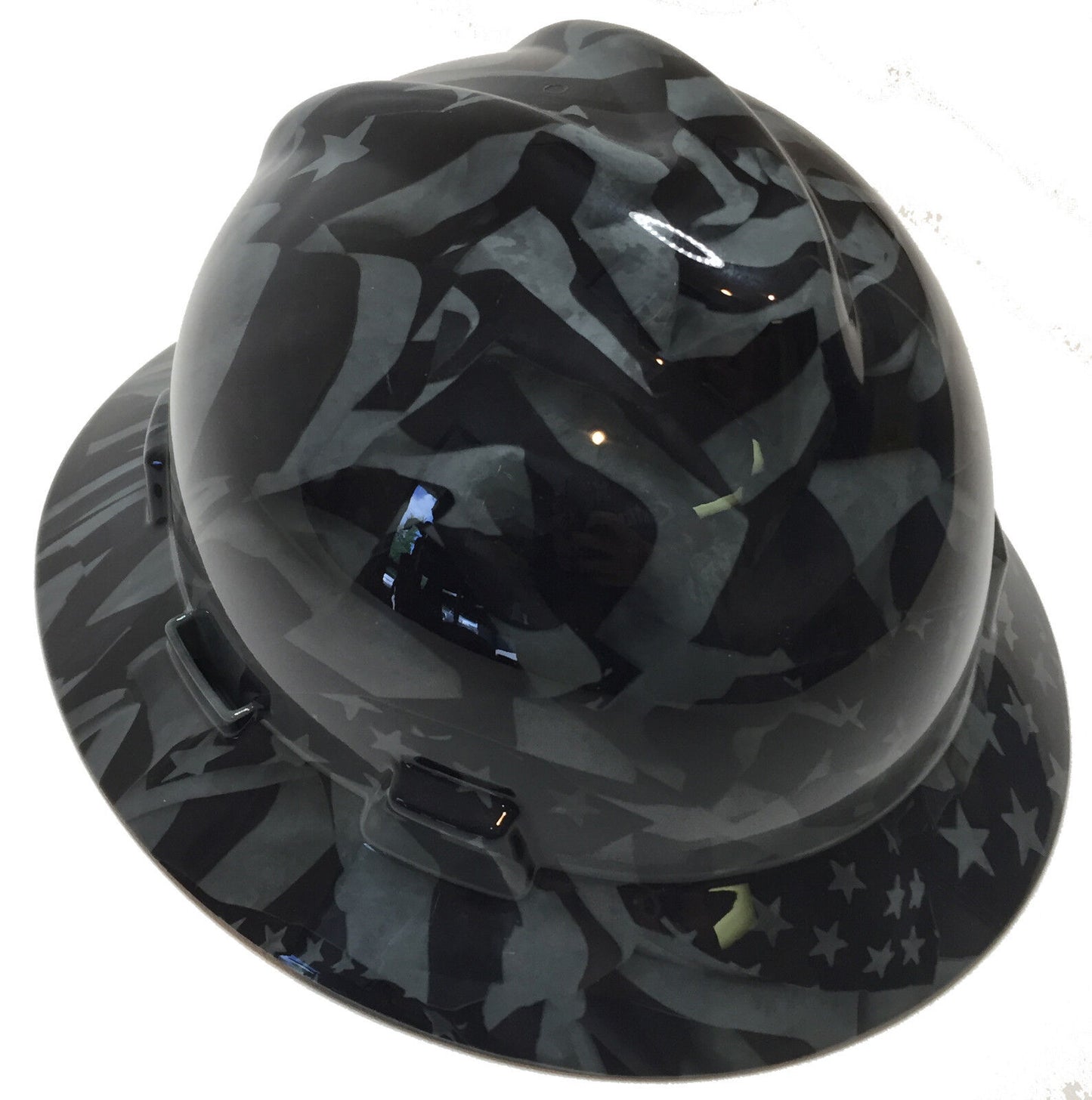 Hydro Dipped MSA Full Brim VGuard Hard Hat Slate Grey Midnight Flag High Gloss