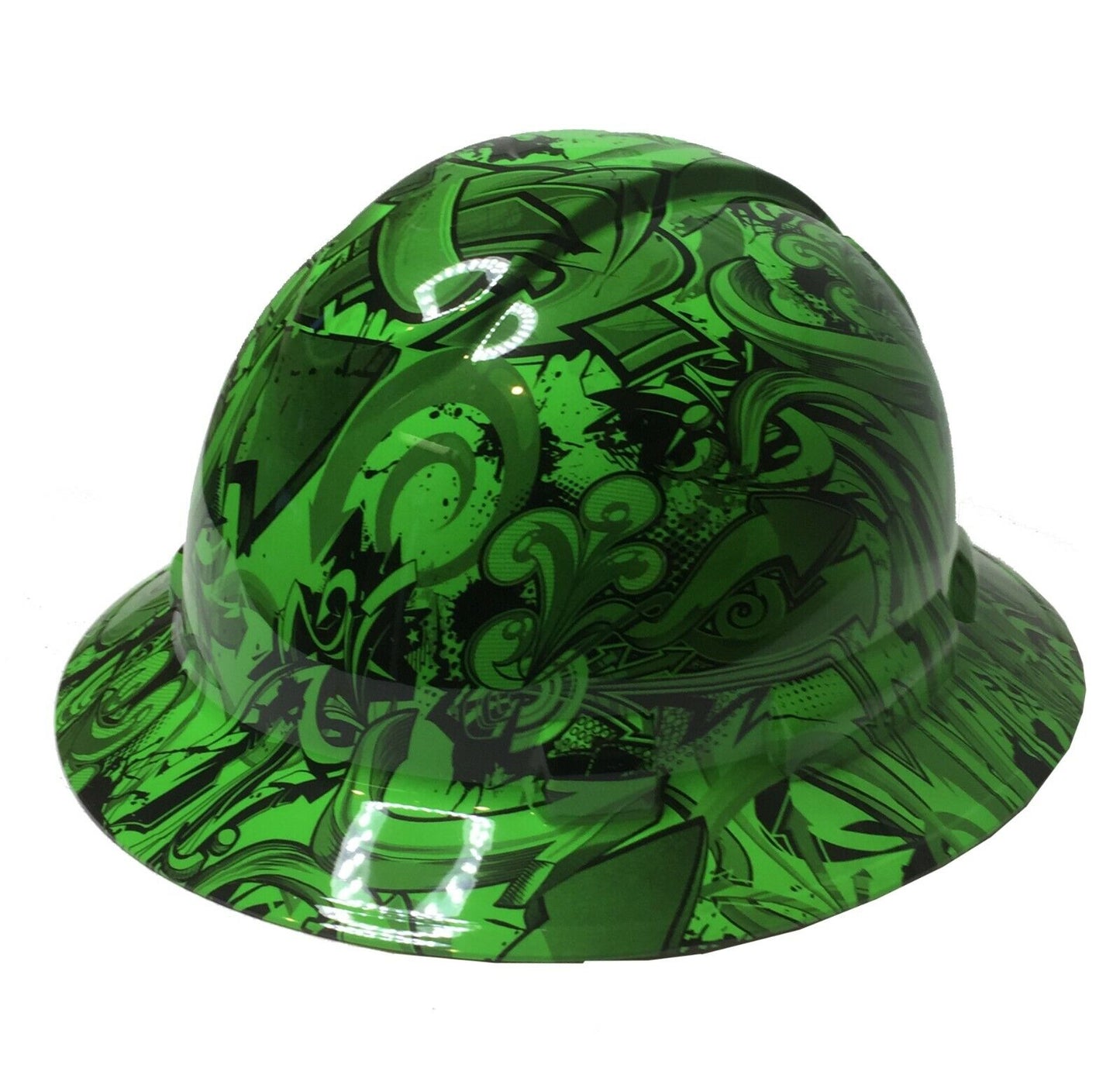 Hydro Dipped Custom Hard Hat Ridgeline Full Brim Custom Alien Green Graffiti