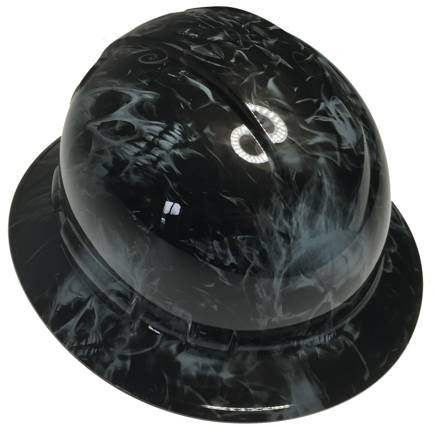 Hydro Dipped Hard Hat Ridgeline Full Brim Custom Slate Gray Flaming Skulls