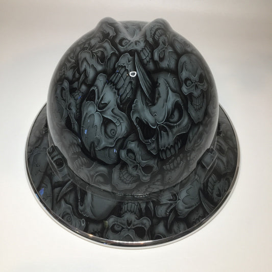 Hydro Dipped Custom Hard Hat MSA Full Brim Grey Insanity With Chrome EdgeGard