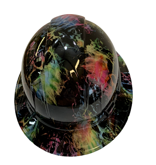 Hydro Dipped Hard Hat Ridgeline Full Brim Custom Tie Dye Flaming Skulls