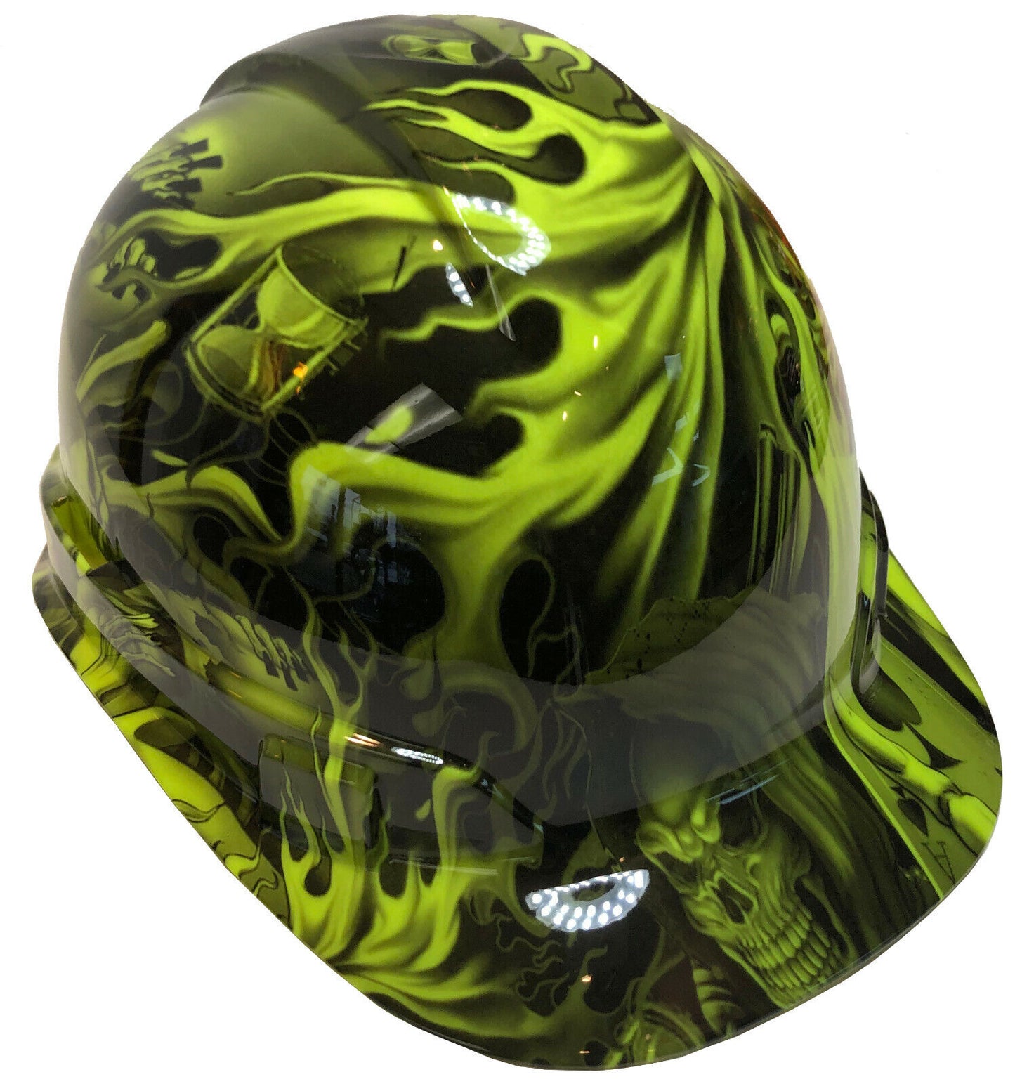 Custom Hydro Dipped Hard Hat Ridgeline Cap Style Hi Vis Green Ace Of Skulls