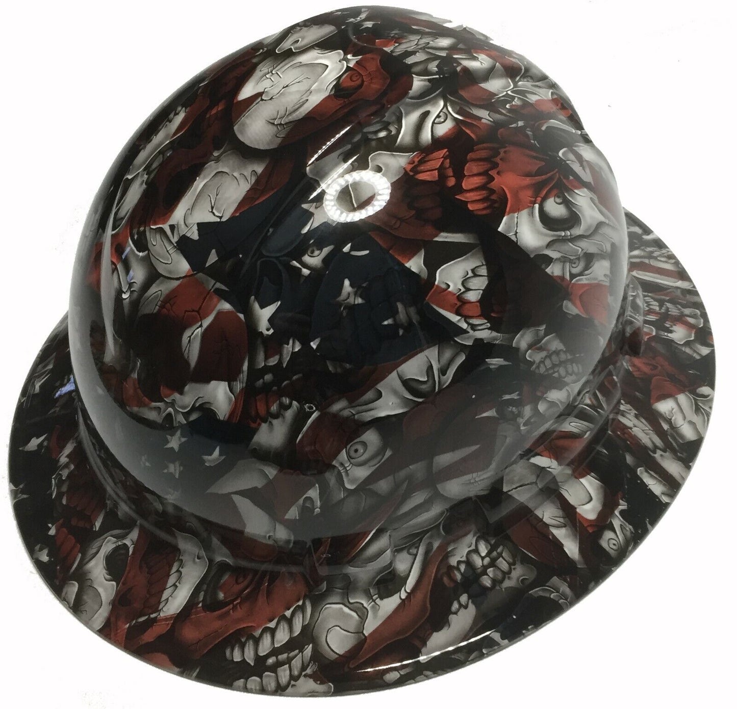 Hydro Dipped Custom Hard Hat Ridgeline Full Brim American Flag Insanity Skulls