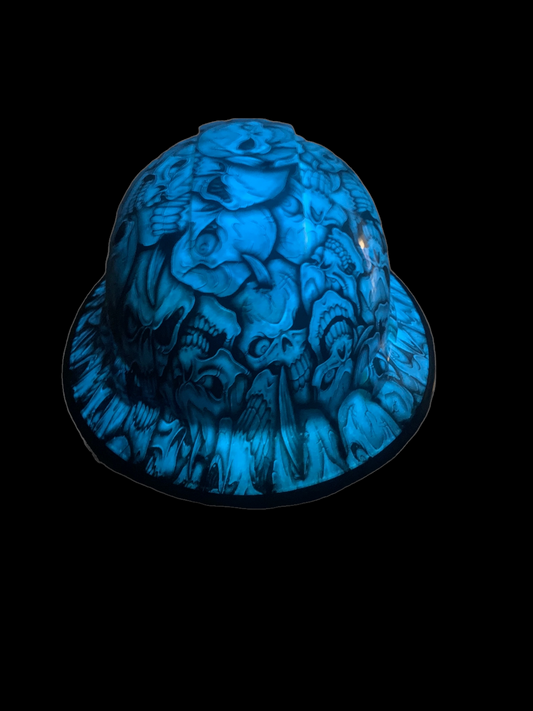 Hydro Dipped Hard Hat Custom Blue Glow in The Dark Insanity Skulls Full Brim Ridgeline