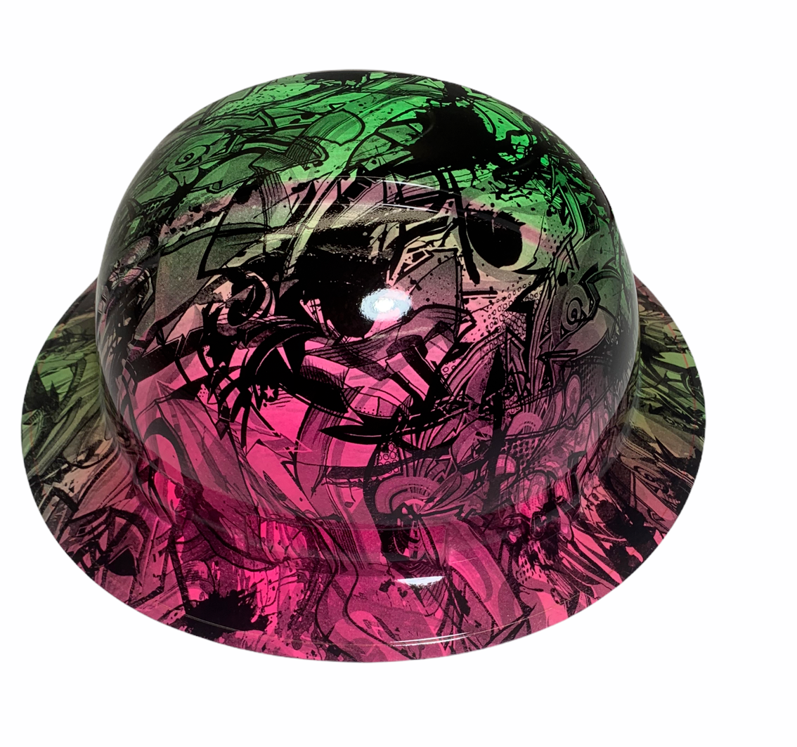 Hydro Dipped Hard Hat Ridgeline Full Brim Custom Pink & Green Double Graffiti