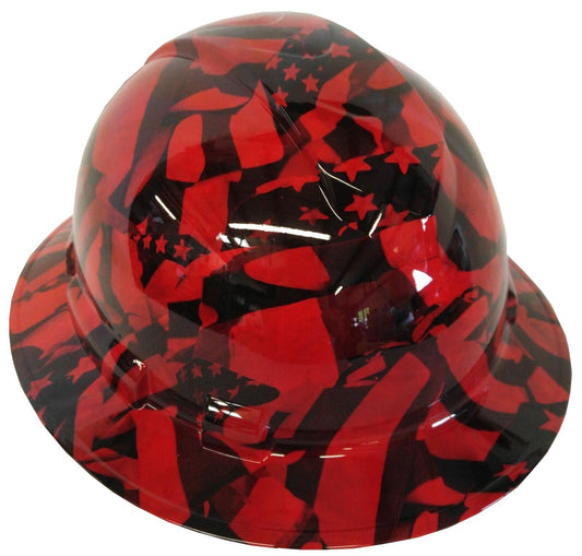 Hydro Dipped Hard Hat Ridgeline Full Brim Custom Red Midnight American Flag