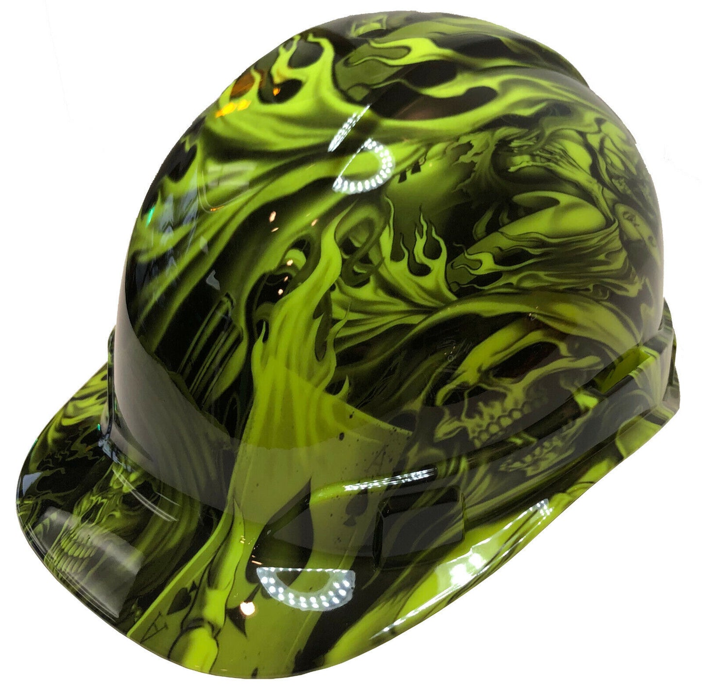 Custom Hydro Dipped Hard Hat Ridgeline Cap Style Hi Vis Green Ace Of Skulls