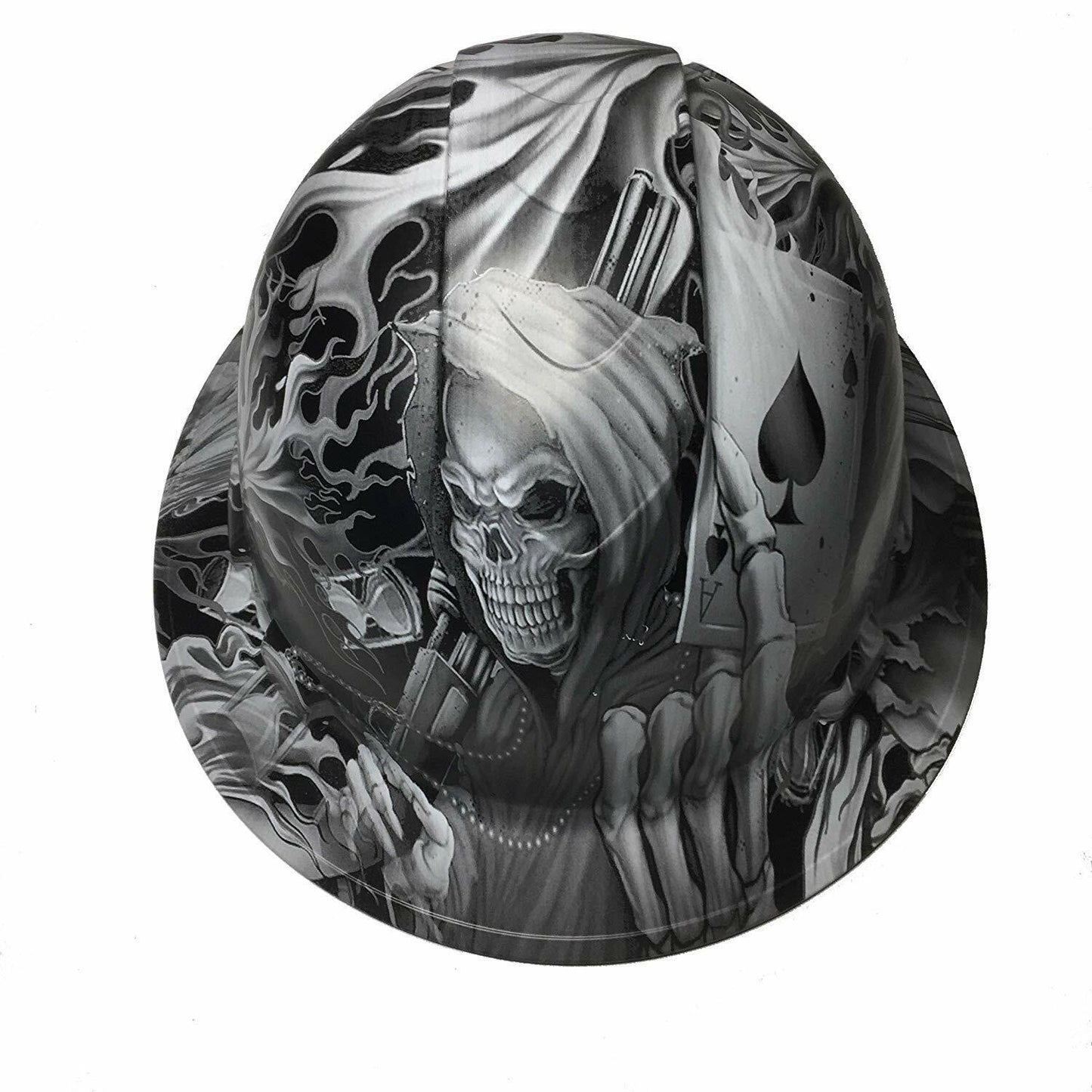 Custom Hydro Dipped Hard Hat White Ace of Skulls Full Brim Ridgeline