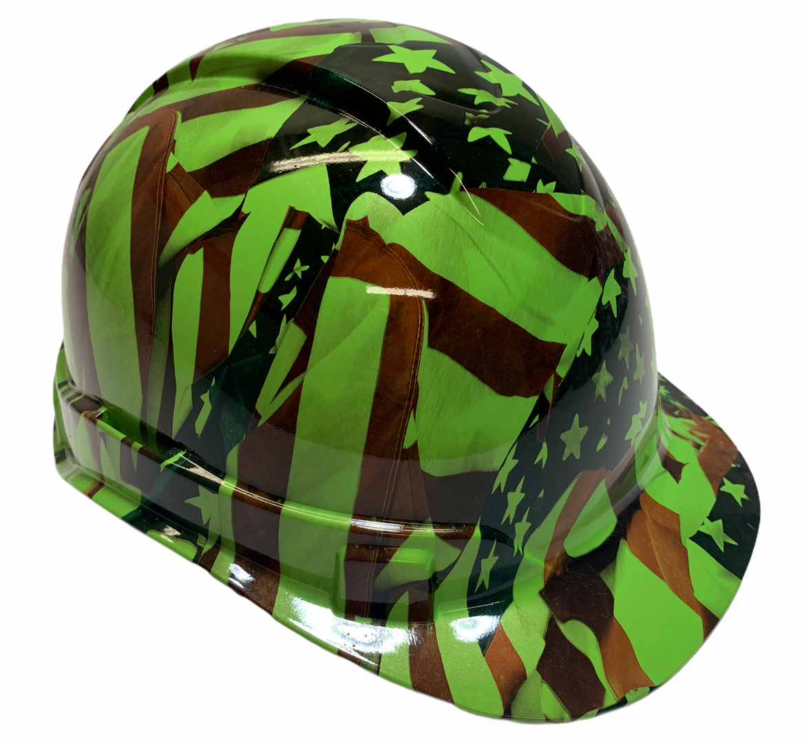 Custom Hydro Dipped Hard Hat Ridgeline Cap Style Green American Flags