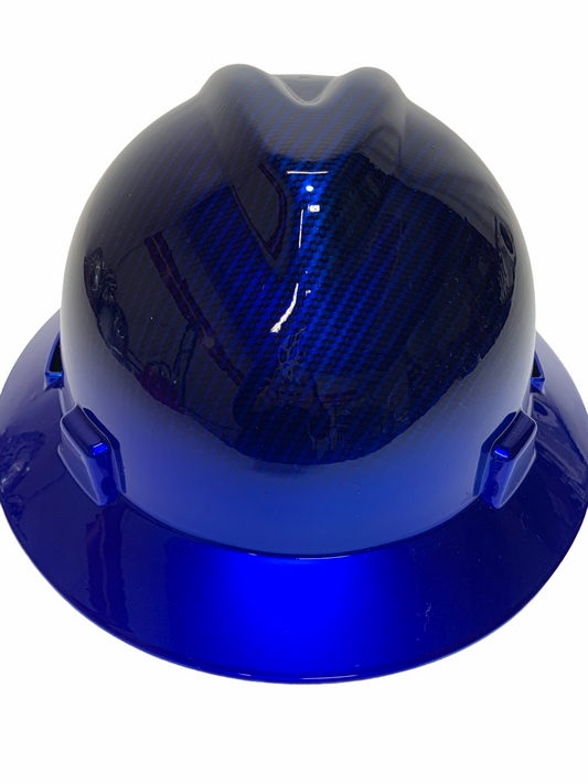 Custom Hard Hat Blue Kandy Carbon Fiber w/ Kandy Blue Brim Hydro Dipped Full Brim MSA