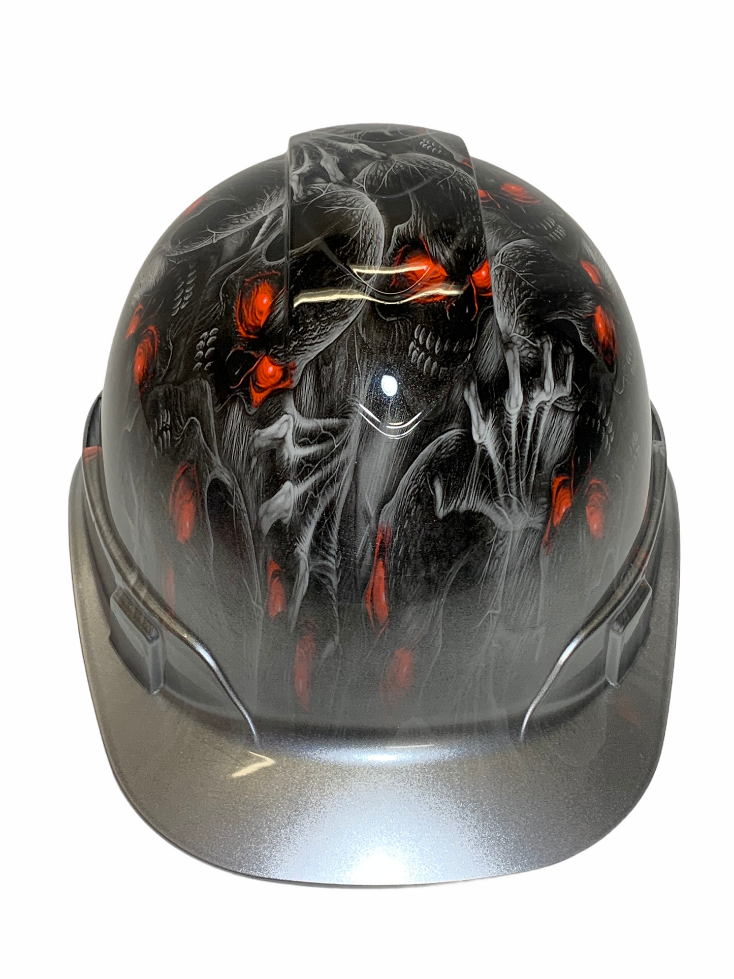 Hard Hat Ridgeline Cap Style Custom Silver Metallic Creeper Red Eye With Silver Metallic Brim