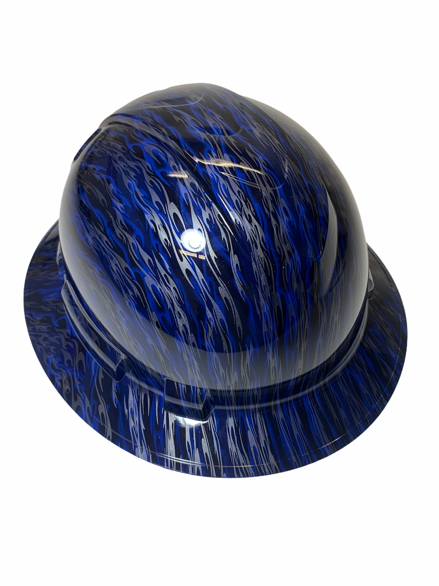 Hydro Dipped Hard Hat Ridgeline Full Brim Custom Blue and Silver Flames