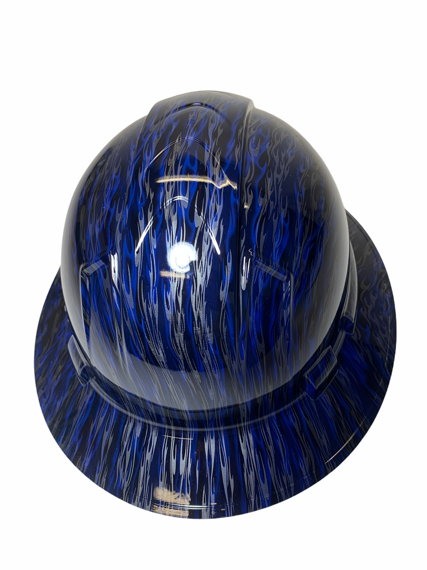 Hydro Dipped Hard Hat Ridgeline Full Brim Custom Blue and Silver Flames