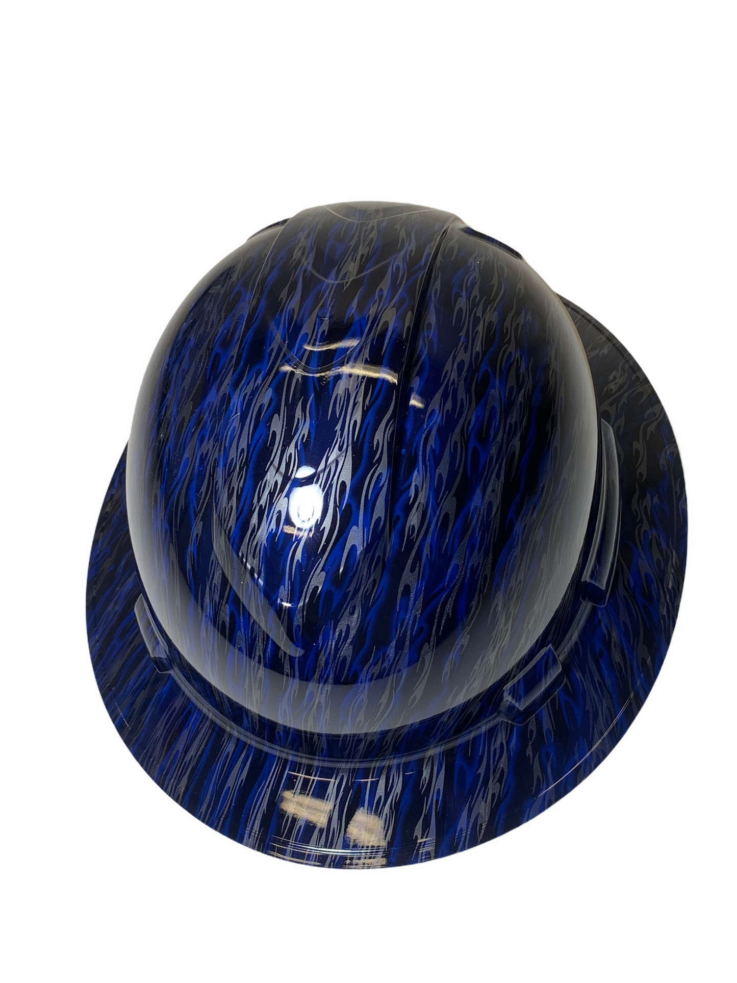 Hydro Dipped Hard Hat Ridgeline Full Brim Custom Blue and Silver Flames