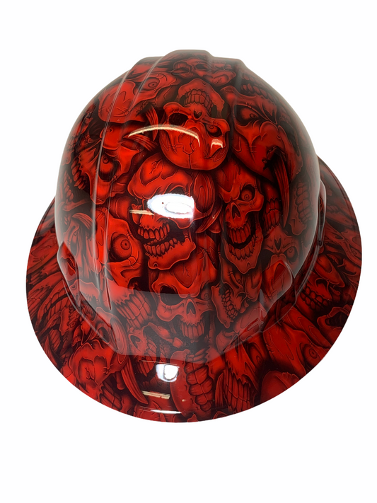 Hydro Dip Red Insanity Skulls SL Series Full Brim Hard Hat