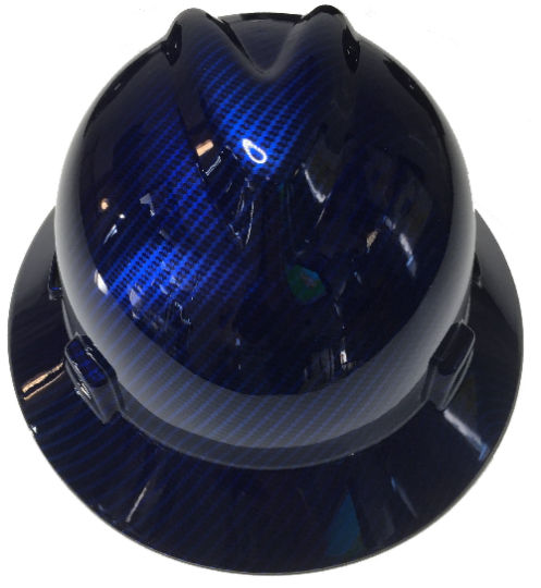 Custom Hard Hat Blue Kandy Carbon Fiber Hydro Dipped Full Brim MSA