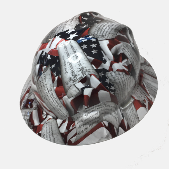 Custom Hydro Dipped Hard Hat Amendments American Flag Full Brim MSA