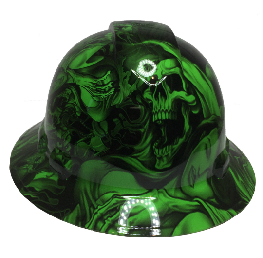 Custom Hard Hat Alien Green Ace Of Skulls Full Brim Ridgeline