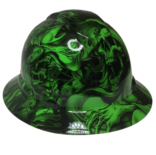 Custom Hard Hat Alien Green Ace Of Skulls Full Brim Ridgeline