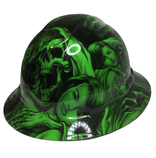 Custom Hard Hat Alien Green Ace Of Skulls Full Brim Ridgeline