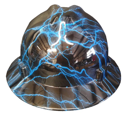 Hard Hat MSA Full Brim Custom Blue Lightning Hydro Dipped