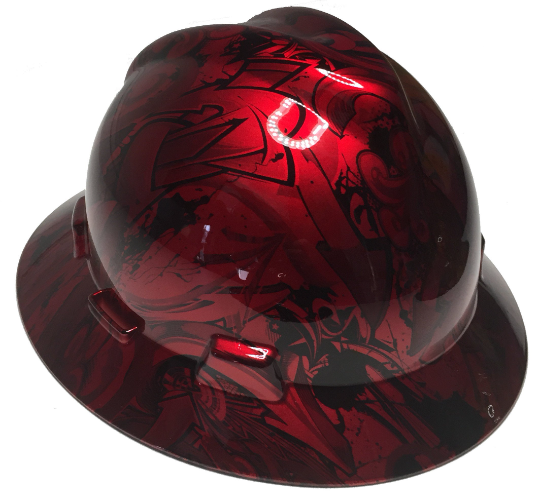 Custom Hard Hat MSA V-Gard Full Brim Kandy Red Graffiti