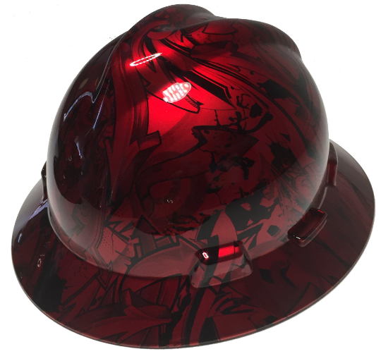 Custom Hard Hat MSA V-Gard Full Brim Kandy Red Graffiti