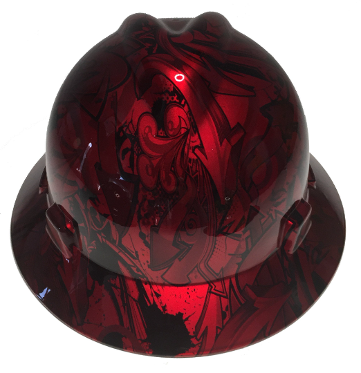 Custom Hard Hat MSA V-Gard Full Brim Kandy Red Graffiti