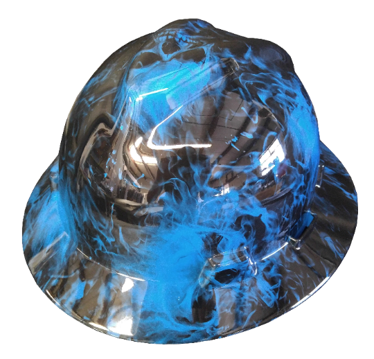 Custom Hard Hat MSA V-Gard Full Brim Blue Flaming Skulls