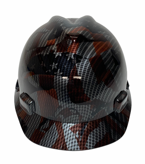 Custom Hard Hat Carbon Fiber American Flags Hydro Dipped MSA V-Gard Cap Style